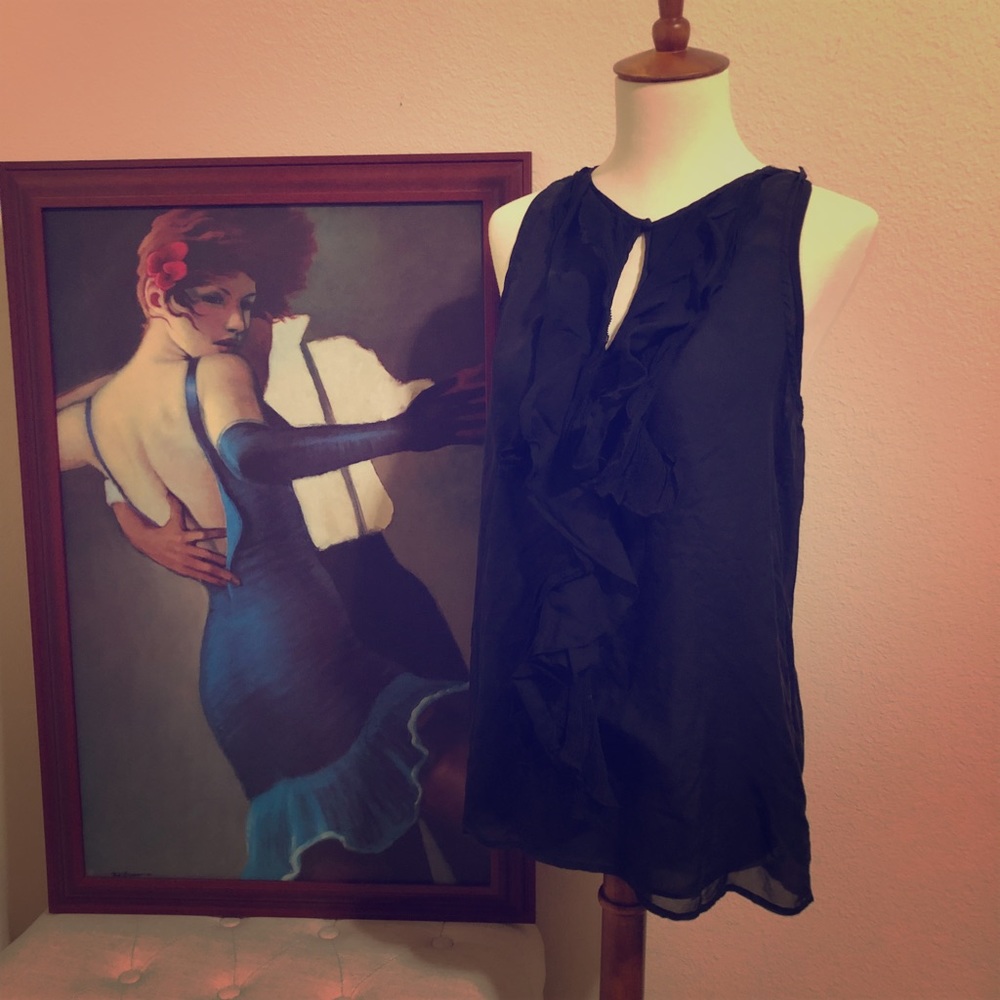 Club Monaco Black Sleeveless Ruffled Top